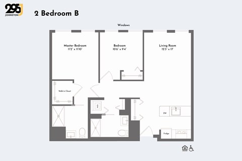 Floor plan for 2 beds, 2 baths, 979 sqft